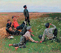 S. Tkatchev, A. Tkatchev. In the Field. 1960s. Oil on canvas. 74.0 � 84.0 cm. Estimate GBP15,000�20,000. Sold for GBP18,000. Sotheby�s, London. December 2004